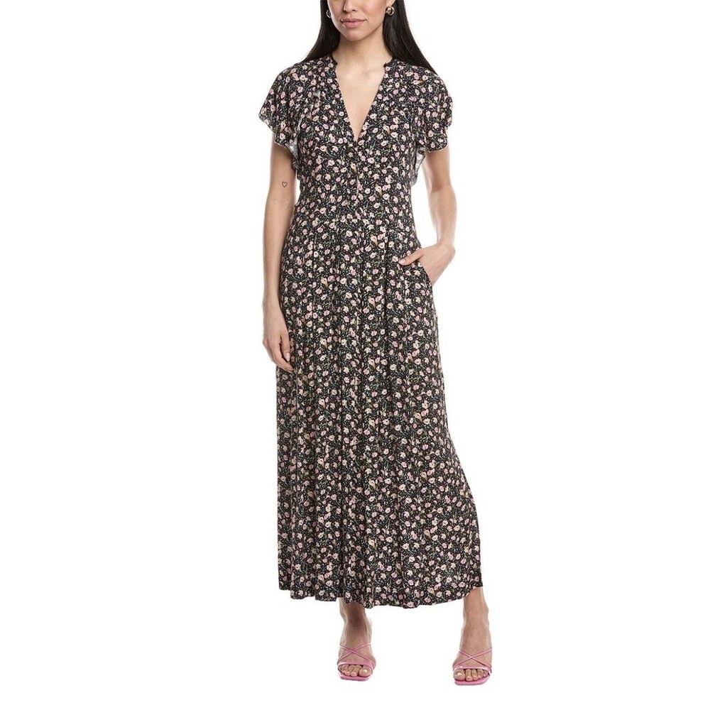 Zadig Voltaire 120 Lino Dress Maxi Floral Black Luxury Lightweight Ruskie Medium
